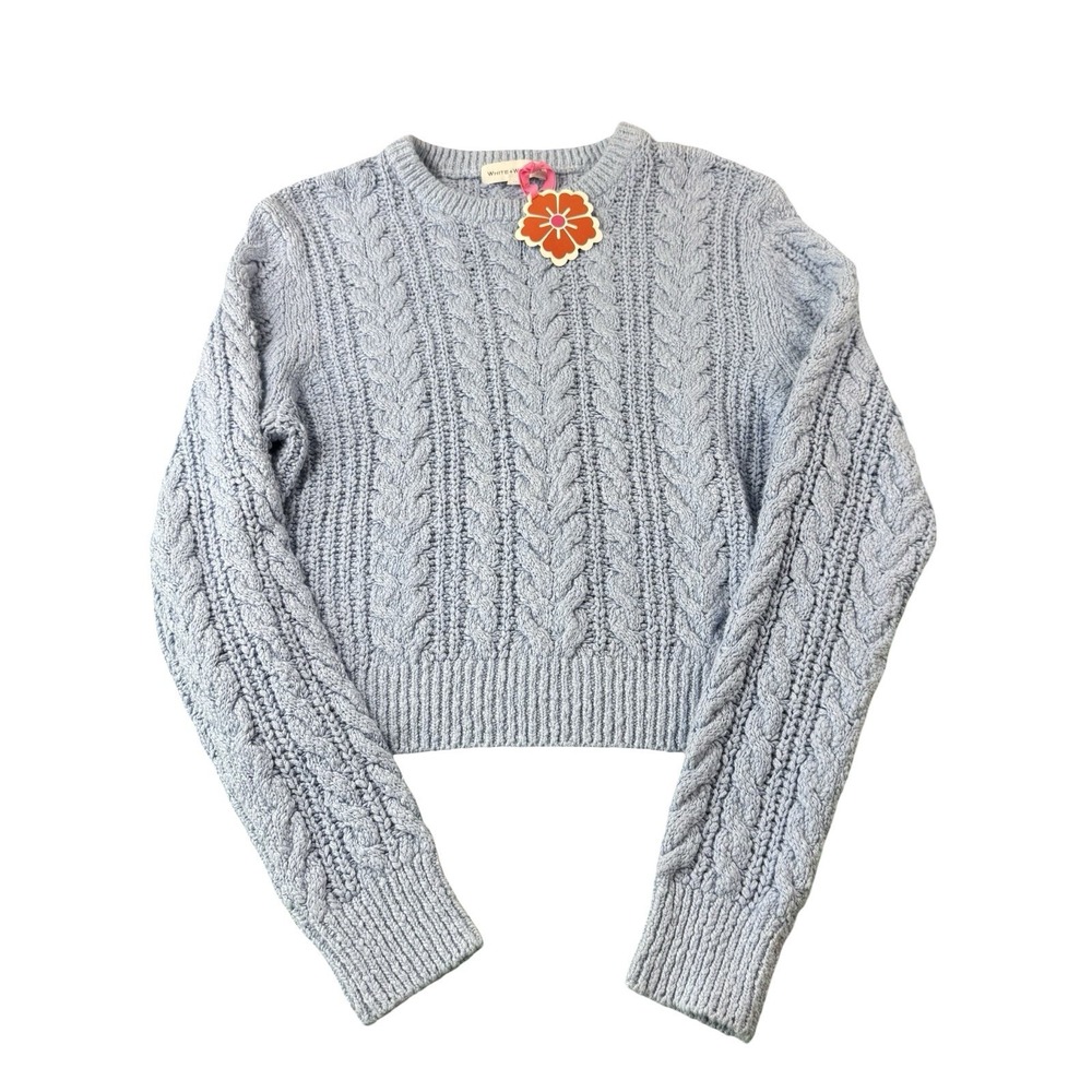 White + Warren Blue Cableknit Cotton Mens Crewneck Sweater Size Medium NWT 295$